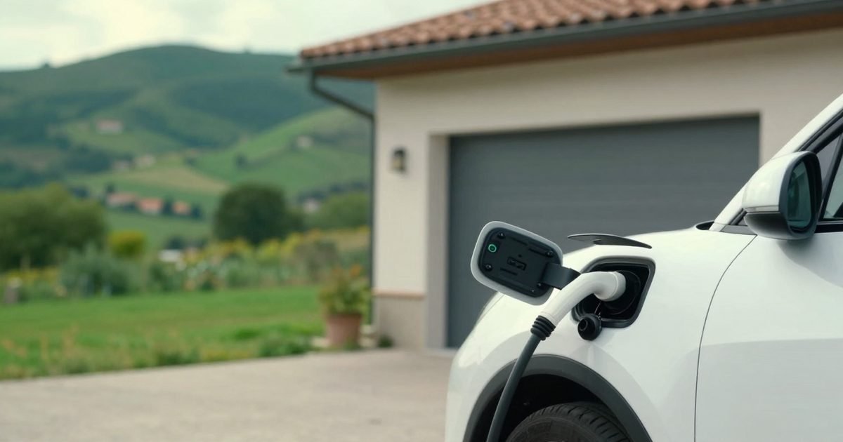 Coche eléctrico cargando en una casa de Cataluña