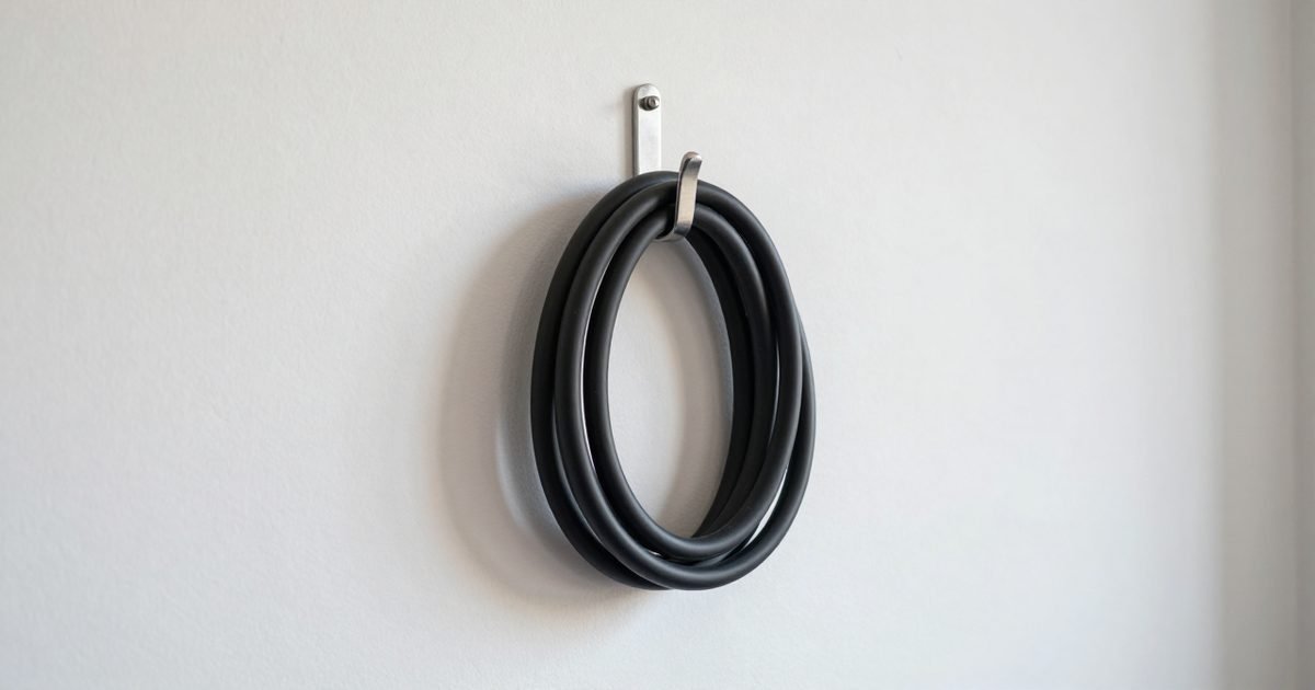 Cable de recarga enrollado en un gancho