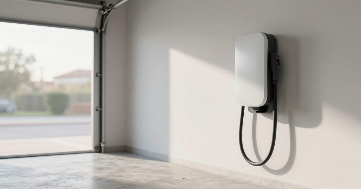 Garaje vacío con un punto de recarga recién instalado