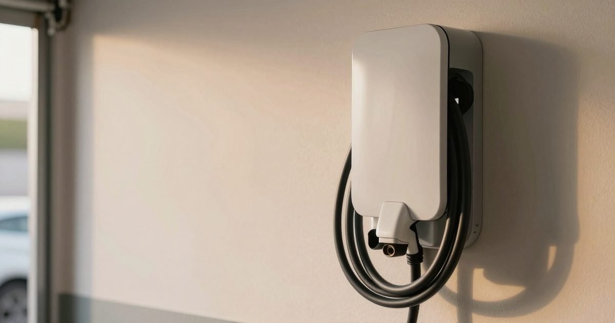 Punto de recarga doméstico con el cable recogido