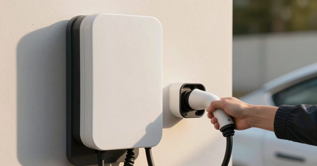 Mano sujetando el conector de carga de un coche eléctrico