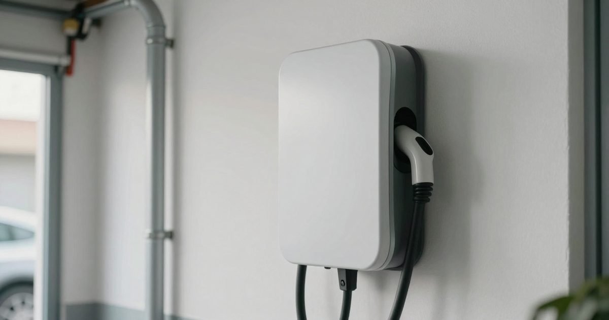 Punto de recarga recién instalado en un garaje
