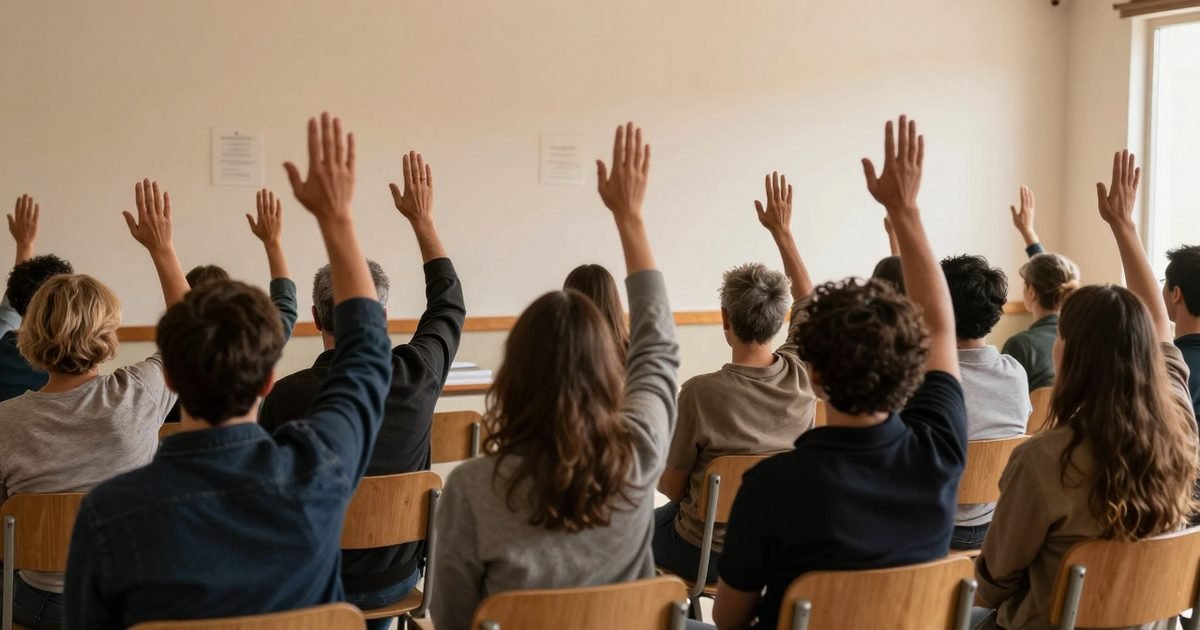 Votación a mano alzada en una junta de vecinos