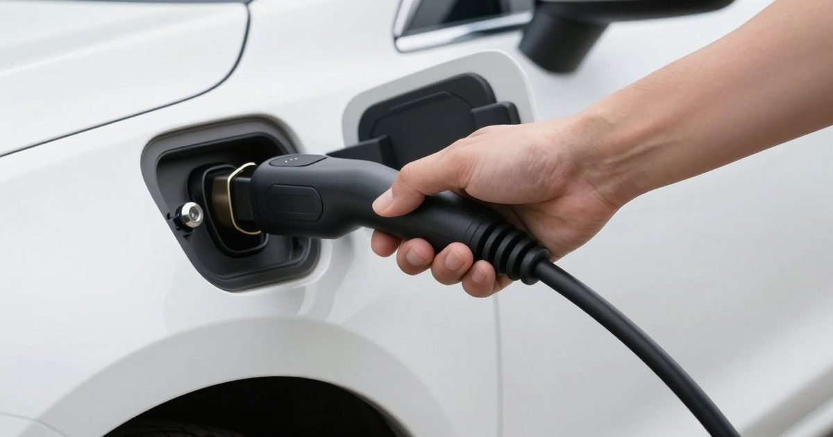 Mano conectando el cable de carga al coche