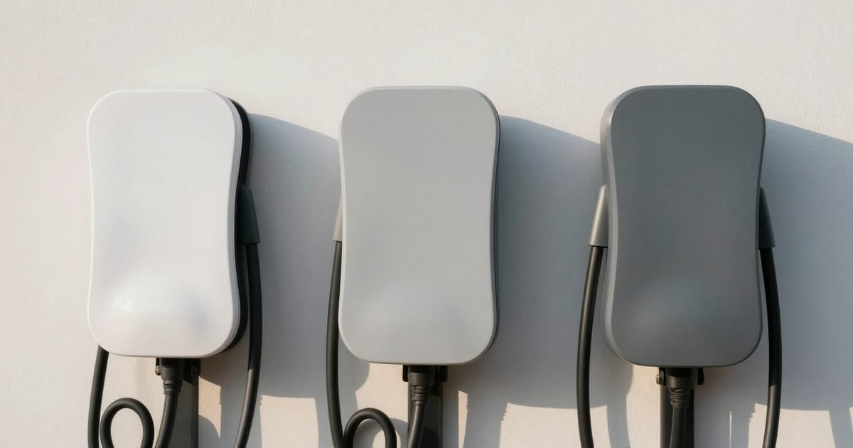 Tres wallbox distintos colgados en una pared