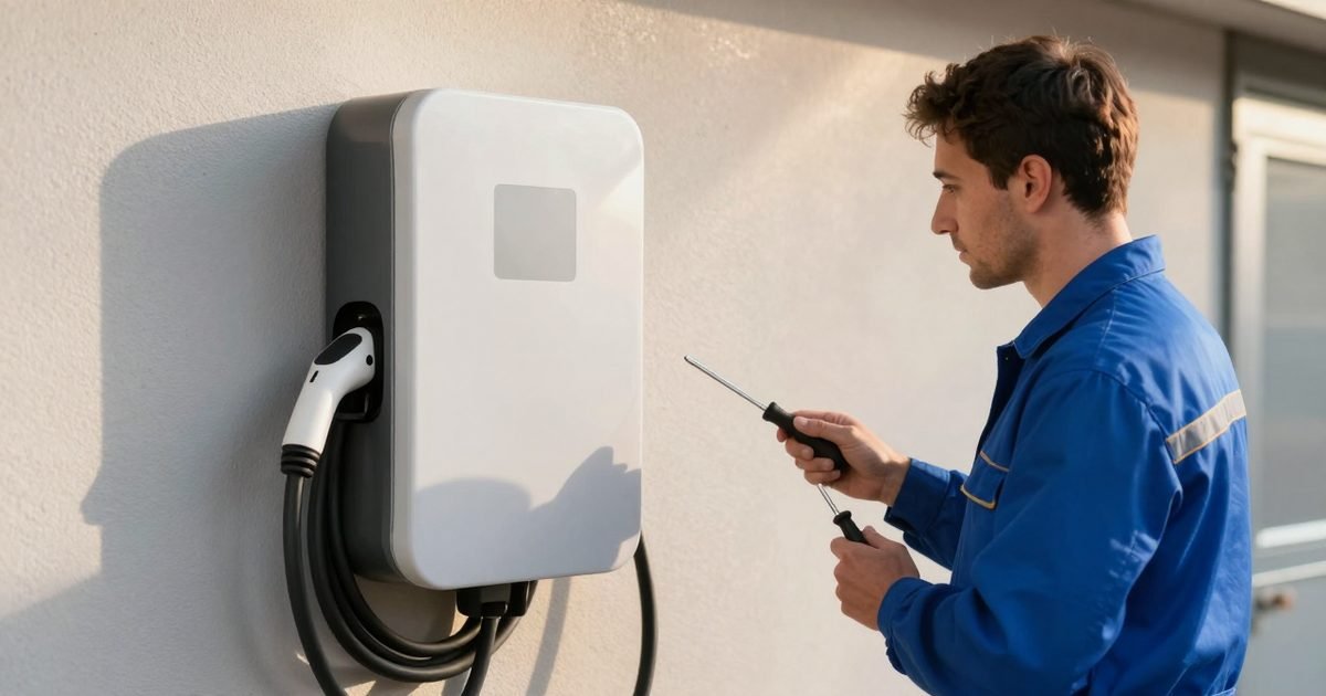 Electricista cerrando el cuadro tras instalar el circuito de recarga