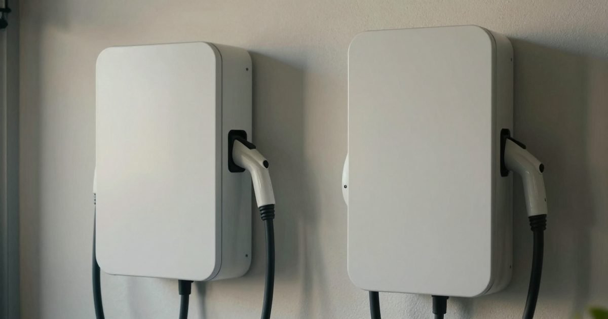 Dos wallbox de distinto tamaño en la pared del garaje