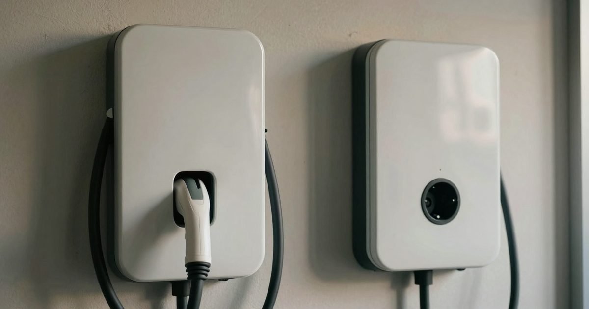 Wallbox con cable integrado junto a otro con toma de Tipo 2